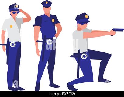 avatar policemen watching over white background, vector illustration Stock Vector