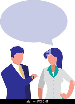 conversation between a businessman and a businesswoman over white background vector illustration Stock Vector