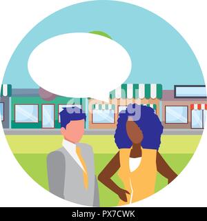 conversation between a businessman and a businesswoman over white background vector illustration Stock Vector