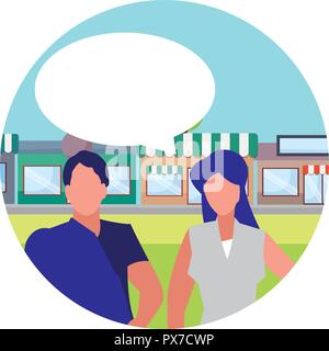 conversation between a businessman and a businesswoman over white background vector illustration Stock Vector