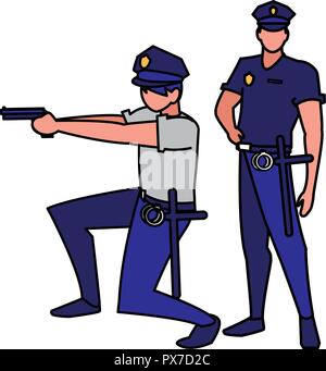 avatar policemen watching over white background, vector illustration Stock Vector