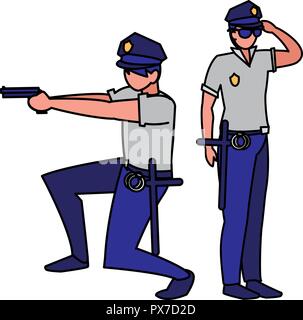 avatar policemen watching over white background, vector illustration Stock Vector