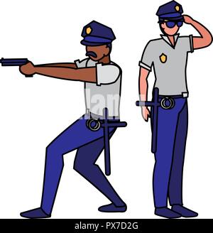 avatar policemen watching over white background, vector illustration Stock Vector