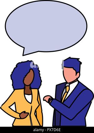 conversation between a businessman and a businesswoman over white background vector illustration Stock Vector