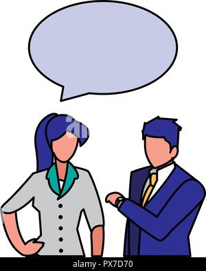 conversation between a businessman and a businesswoman over white background vector illustration Stock Vector