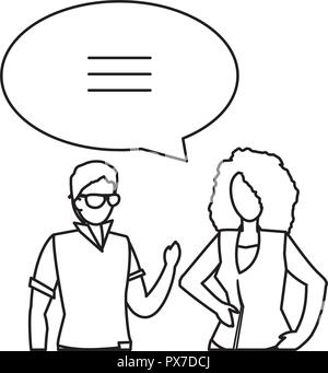 conversation between a businessman and a businesswoman over white background vector illustration Stock Vector