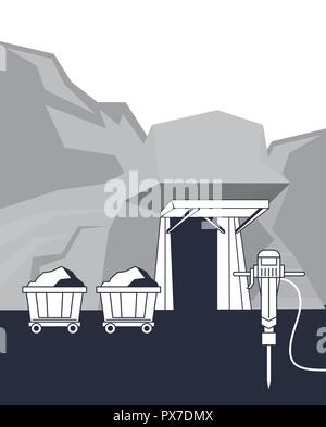 Mining cart and tools Stock Vector