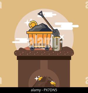 Mining cart and tools Stock Vector