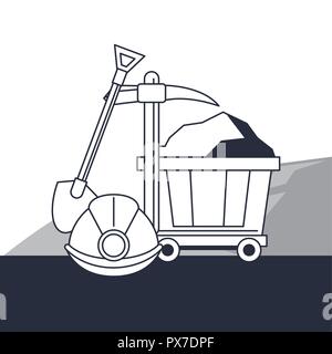 Mining cart and tools Stock Vector