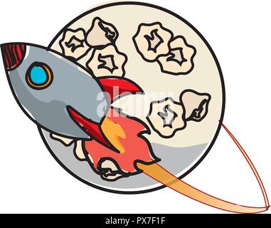 moon with rocket flying vector illustration design Stock Vector