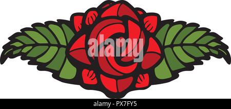 Single Rose Decoration in stained glass style Stock Vector
