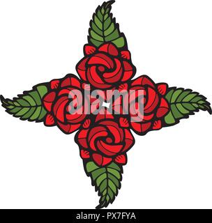 Four Roses Decoration in stained glass style Stock Vector