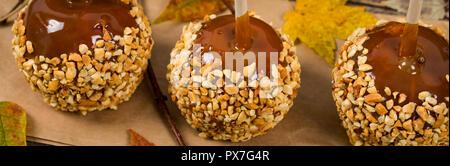 Caramel Apples on Wooden Background Stock Photo