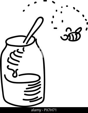 Honey with wooden honey dipper simple sketch pen style. flat iconic symbol Stock Vector