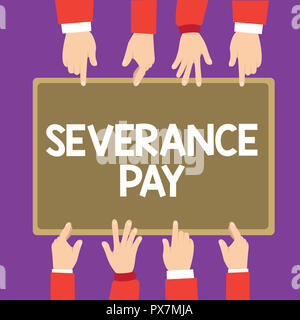 Conceptual hand writing showing Severance Pay. Business photo text Amount paid to an employee on the termination of a contract. Stock Photo