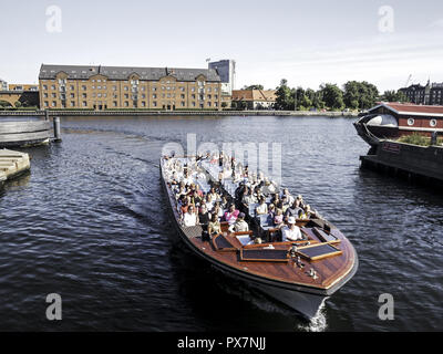 Copenhagen, trip boat at Inderhavnen, inner habour, Denmark, Seeland, Kopenhagen Stock Photo