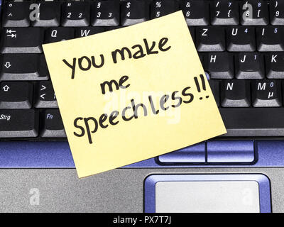 Memo note on notebook, you make me speechless Stock Photo