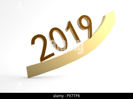 Number of 2019 and gold arrow on white background Stock Photo