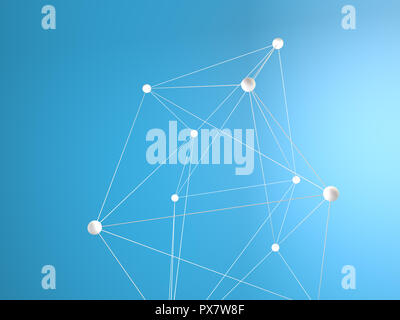 Abstract blue geometric background with chaos of connected lines and dots. Stock Photo
