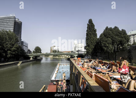 Vienna, swimming pool on the Danube Channel, Austria, Danube Channel Stock Photo