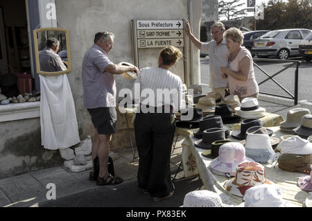 Arles, street sale of straw hats, France, Provence Stock Photo