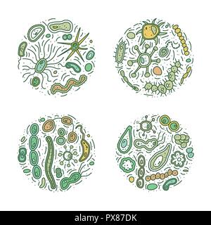 Set of bacteria cells. Microorganism collection sketch. coloring page ...