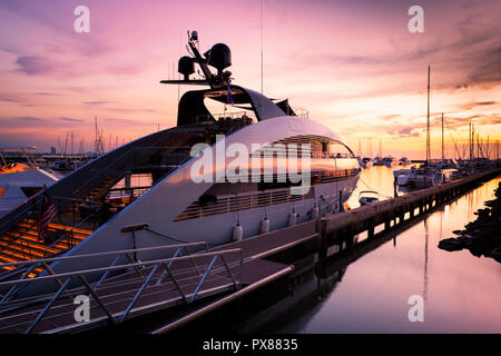 View of Harbor and marina with moored yachts and motorboats in pattaya thailand Stock Photo