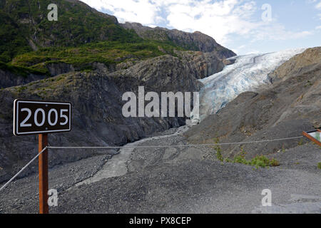 Exit Glacier showing the retreat since 2005 near Seward Alaska Stock Photo