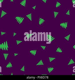 Green Christmas tree seamless pattern. Purple background. Vector illustration. Stock Vector