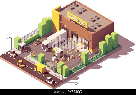 Vector isometric low poly warehouse building Stock Vector