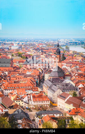 Panoramic view of the old town of Heidelberg on a beautiful sunny day with blue sky and clouds in summer, Baden-Wuerttemberg, Germany Stock Photo