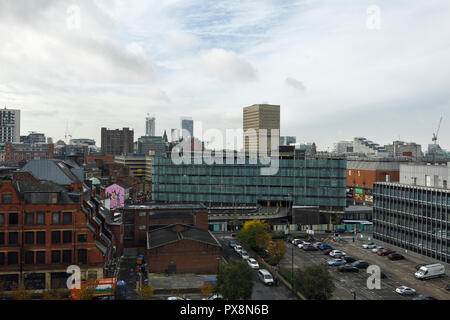 Manchester city centre skyline from Miller Street in the Northern Quarter Stock Photo