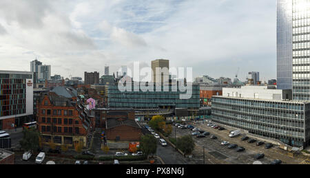 Manchester city centre skyline from Miller Street in the Northern Quarter Stock Photo