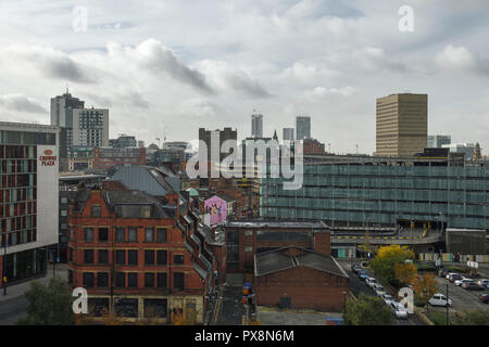 Manchester city centre skyline from Miller Street in the Northern Quarter Stock Photo