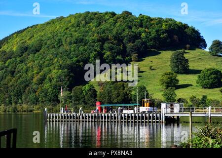 Pooley Bridge pier,Lake District,Cumbria,England,UK Stock Photo