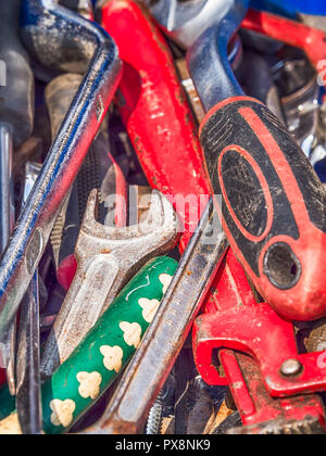 Professional plumbing tools and seals placed in the workplace. Stock Photo