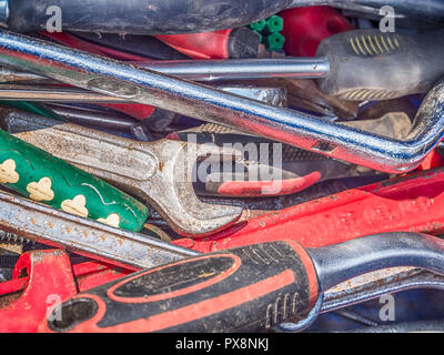Professional plumbing tools and seals placed in the workplace. Stock Photo