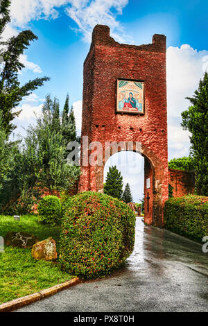 Castel di Leva Rome, Italy - October 6, 2018 :Landscape of the ancient Tower with the  entrance to the ancient  structure of the Sanctuary of the Divi Stock Photo