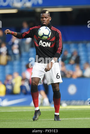 London, UK. 20th October 2018. Paul Pogba of Manchester United before the Premier League match between Chelsea and Manchester United at Stamford Bridge on October 20th 2018 in London, England. Credit: PHC Images/Alamy Live News