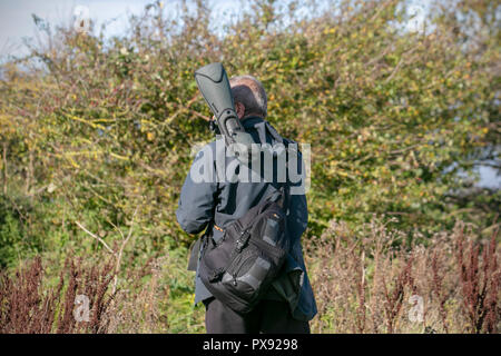 Southport, Merseyside. UK Weather 20/10/2018. Sunny day for birdwatchers, birders, bird watching on the RSPB Marshside Nature Reserve, in the Ribble Estuary. Credit: MediaWorldImages/AlamyLiveNews. Stock Photo