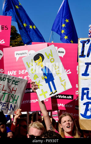 London, UK. 20th Oct, 2018. 20th October, London. Tens of thousands of people take part in the People's Vote March from Park Lane to Parliament Square in support of a referendum on the final Brexit deal. Credit: PjrFoto/Alamy Live News Stock Photo