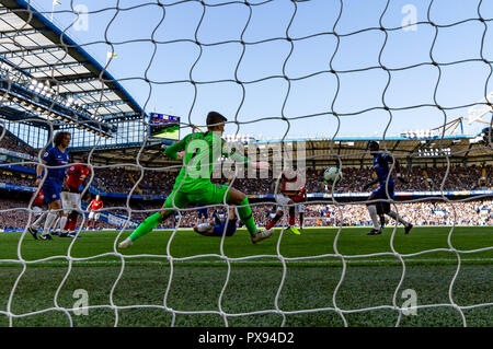 London, UK. 20th Oct, 2018. Anthony Martial of Manchester United scores his 1st goal during the Premier League match between Chelsea and Manchester United at Stamford Bridge, London, England on 20 October 2018. Photo by Liam McAvoy. Credit: UK Sports Pics Ltd/Alamy Live News Stock Photo