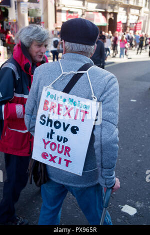 London, UK. 20th Oct, 2018. Anti Brexit Peoples March calling for a second referendum Vote on leaving the EU. London 20 Oct 2018 More than 670,000 anti brexit pro second referendum supporters marched through London and down Whitehall to protest outside the Houses of Parliament at Parliament Square in Westminster London England UK. Credit: BRIAN HARRIS/Alamy Live News