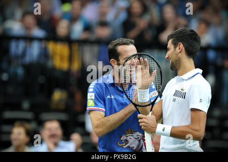 Prague, Czech Republic. 18th Oct, 2018. Double winner of Davis Cup Radek Stepanek say goodbye to his tennis career on October 18 at the O2 arena in Prague in the Czech Republic. The main star guest of the event will be the former first player of the world and Wimbledon champion Serbia's Novak Djokovic Credit: Slavek Ruta/ZUMA Wire/Alamy Live News Stock Photo