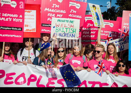 LONDON, UK - OCTOBER 20th 2018: Hundreds of thousands of people join the people's vote Anti Brexit protest march in central London Credit: Ink Drop/Alamy Live News Stock Photo