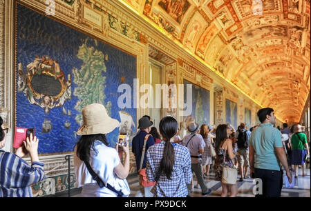 Impressive Gallery of the geographical maps in Vatican museums Stock Photo