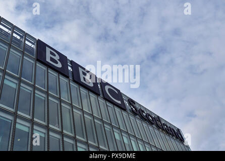 The BBC Scotland Building at Pacific Quay, next to the River Clyde in Glasgow, Scotland. Stock Photo