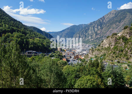 Andorra la Vella city, in a valley in the middle of Pyrenees Stock Photo