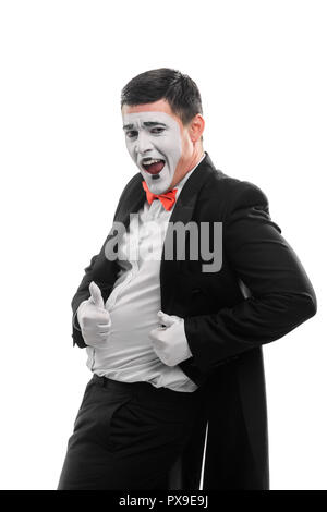 Pantomime actor shows thumbs up Stock Photo