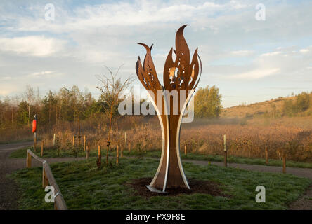 Miners memorial flame at Gedling Country Park in Nottinghamshire, England UK Stock Photo